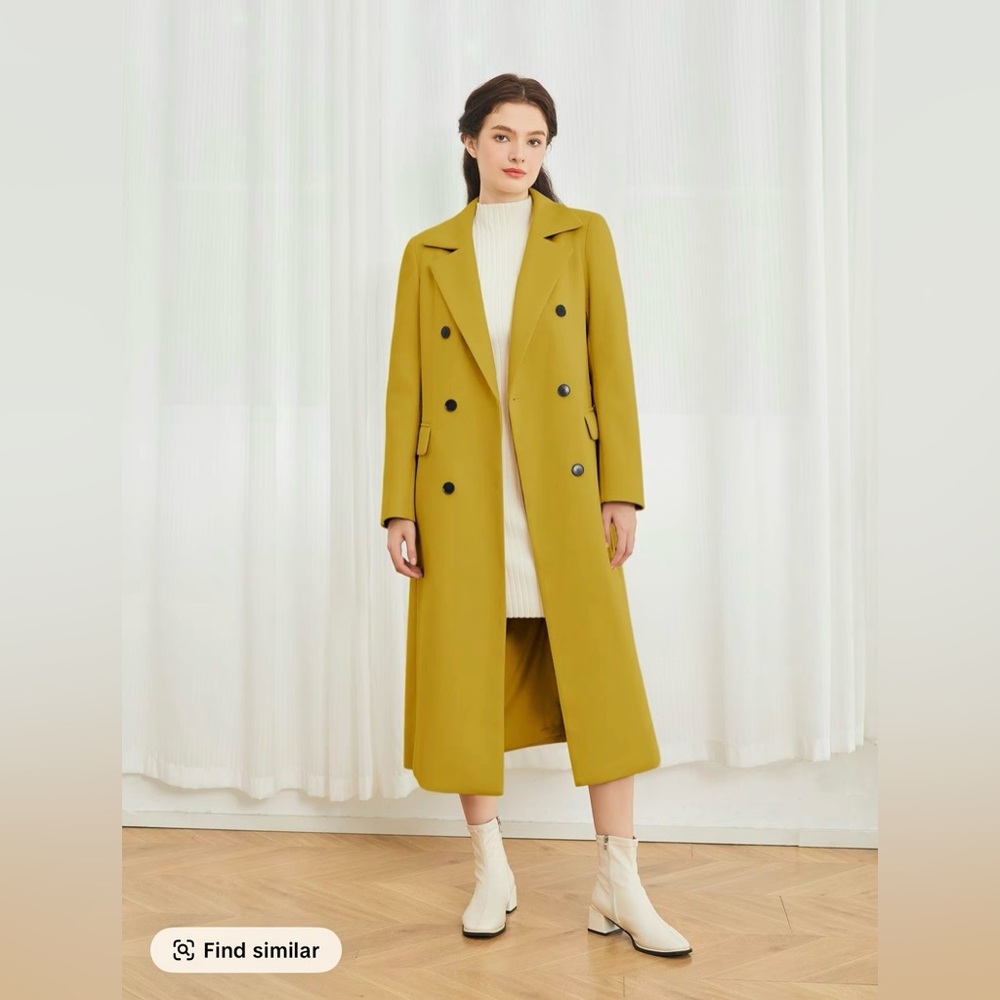 Stylish Mustard Yellow Double-Breasted Trench Coat Size Large